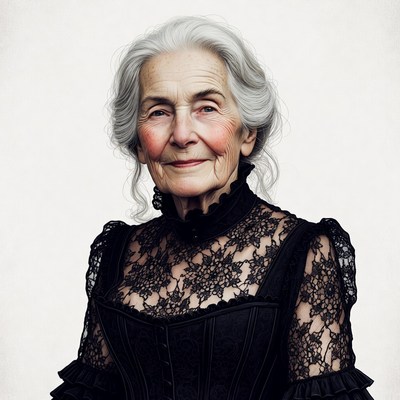 Elderly woman in black lace dress