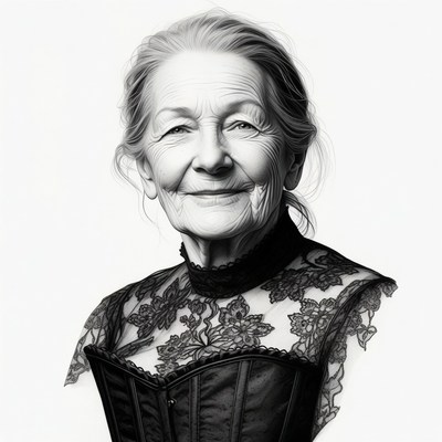 Elderly woman in black lace corset