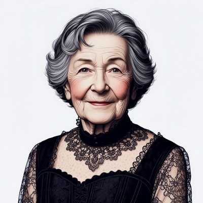 Elderly woman in black lace dress