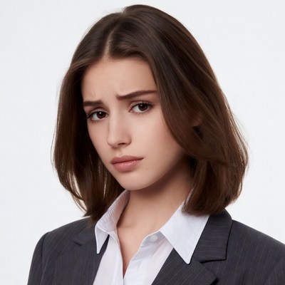 Young woman in gray suit suit