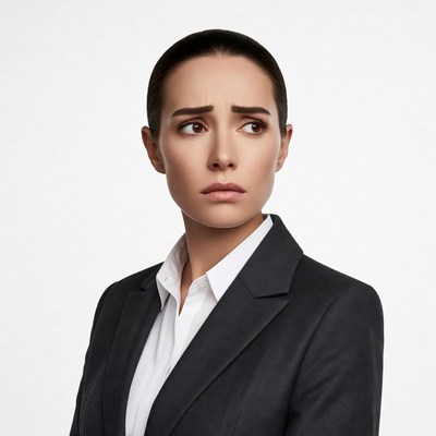 Confused woman in business suit