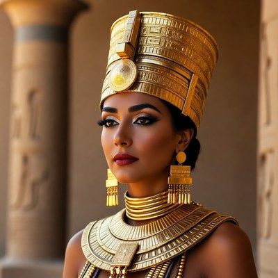Egyptian woman in golden pharaoh headdress