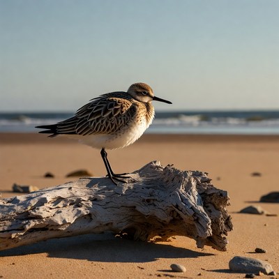 Semipalmated Plover on beach driftwood