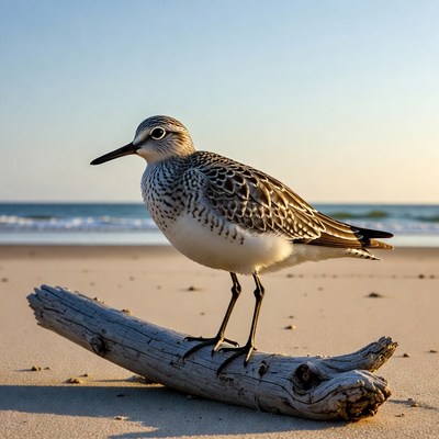 Semipalmated Sandpiper on driftwood beach