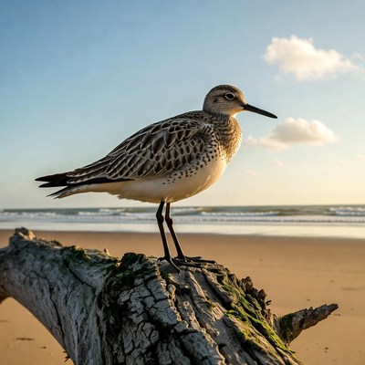 Semipalmated Sandpiper on beach driftwood