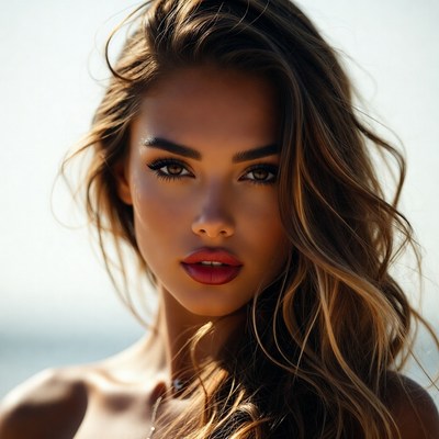 Beautiful woman with wavy brown hair