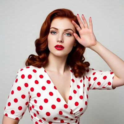 Redhead woman hand near eye