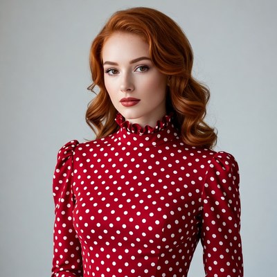 Redhead woman in polka dot dress