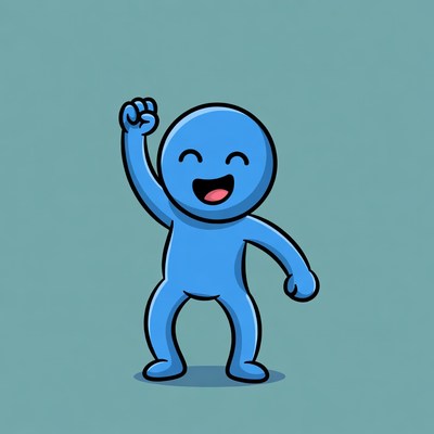 Blue cartoon boy raising fist