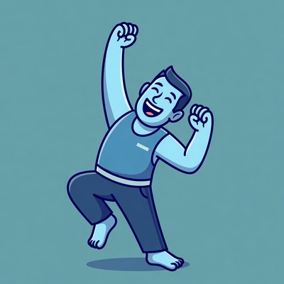 Cartoon man raising arms triumphantly