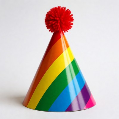 Rainbow Party Hat with Pom Pom