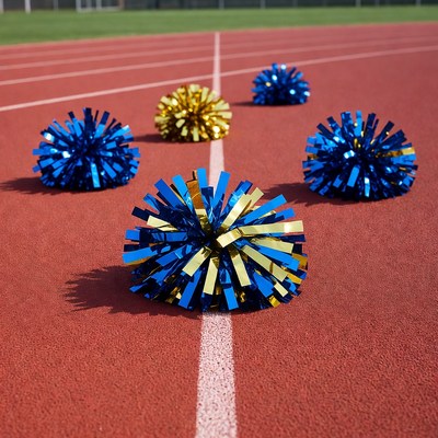 Colorful Cheerleader Pom Poms on Track