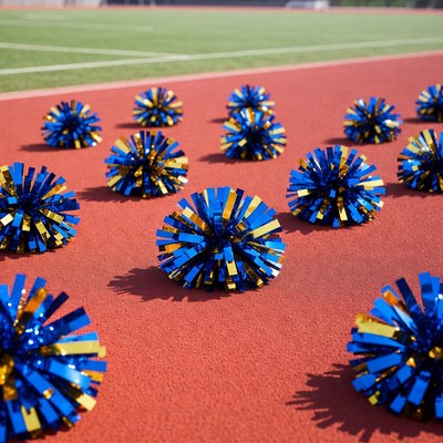 Blue Gold Cheerleader Pom Poms on Track