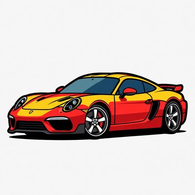 Yellow Porsche Sports Car Illustration