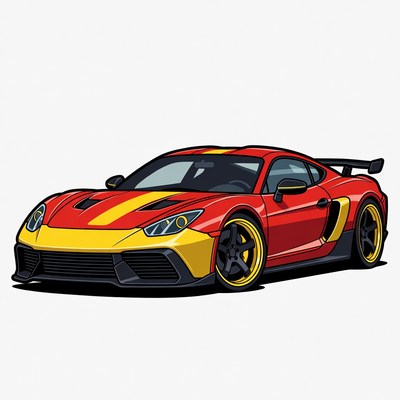 Red Yellow Supercar Illustration