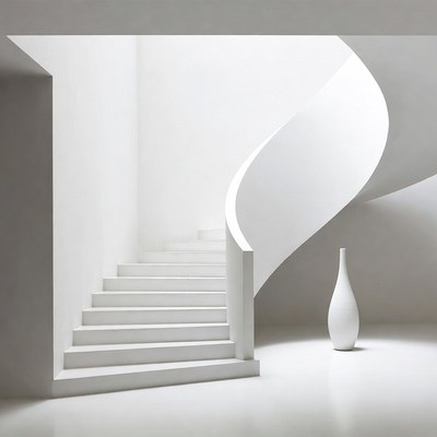 White Spiral Staircase with Vase