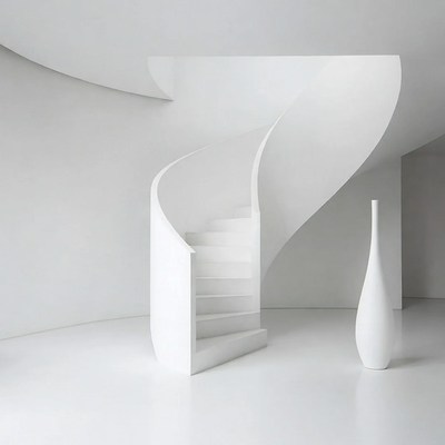 White spiral staircase with vase