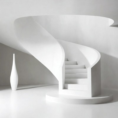 White Spiral Staircase with Vase