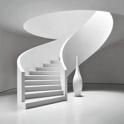 White Spiral Staircase with Vase