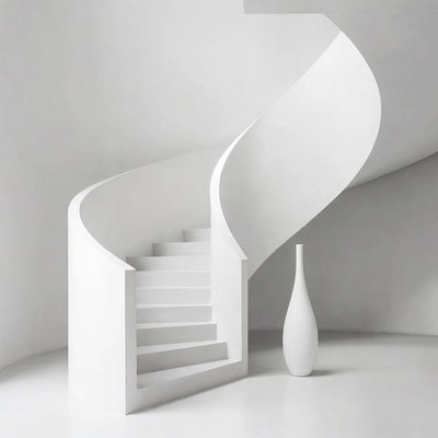 White Spiral Staircase with Vase