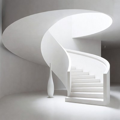 White Spiral Staircase with Vase