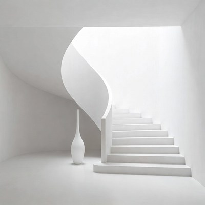 White Curved Staircase with Vase