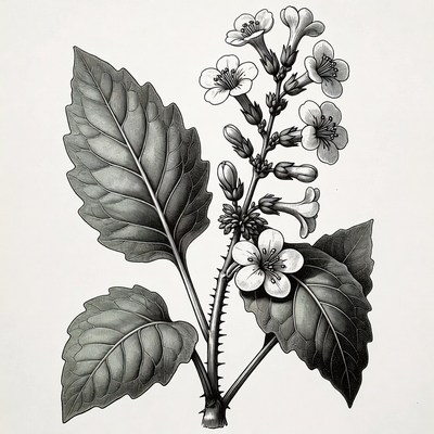 Black and White Paulownia Flower Illustration