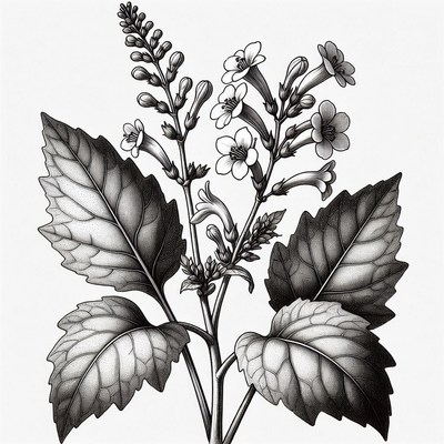 Black and White Bee Balm Illustration