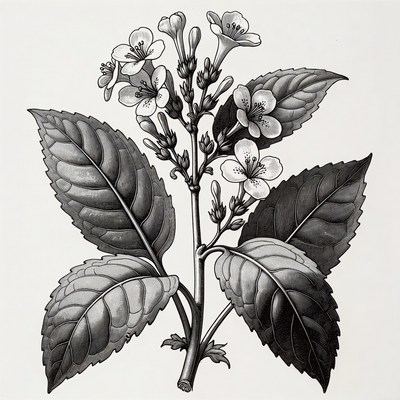 Black and White Jasmine Flowers Illustration