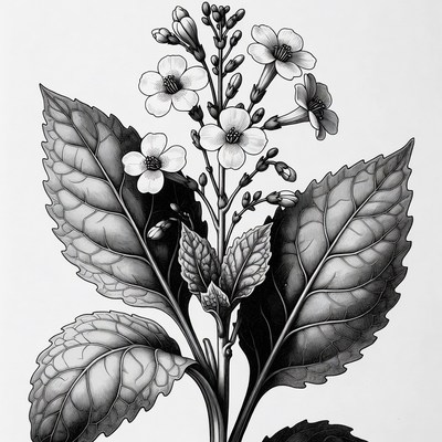 Black and White Speedwell Plant Illustration