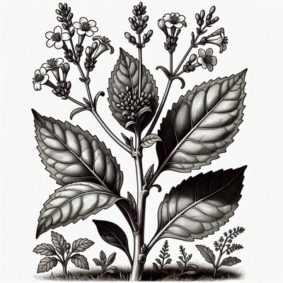 Black and White Cleome Plant Illustration