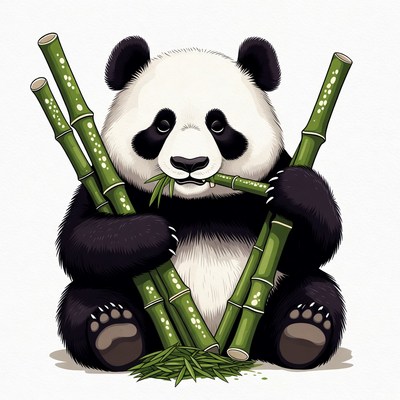 Cute panda holding bamboo
