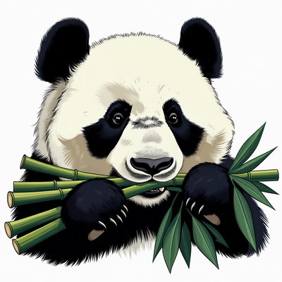 Cute panda eating bamboo
