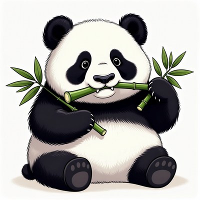 Cute panda eating bamboo