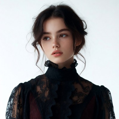 Woman in black lace Victorian blouse