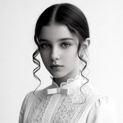 Girl in lace dress with curls