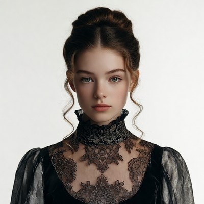 Young woman in Victorian lace dress