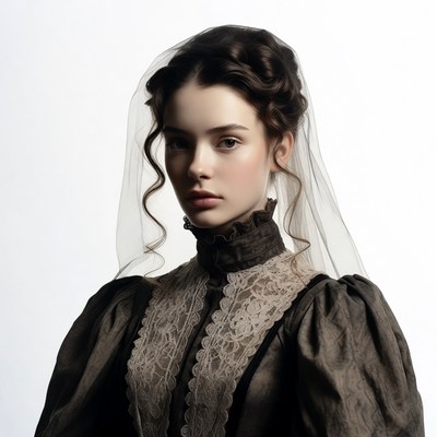 Victorian woman in lace gown and veil