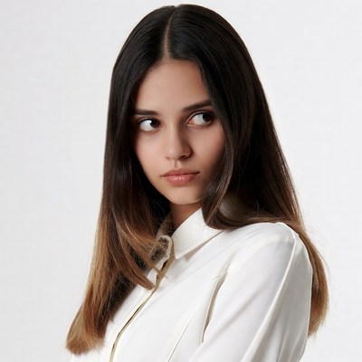 Young woman with long brown hair