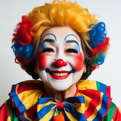 Elderly Asian woman as clown