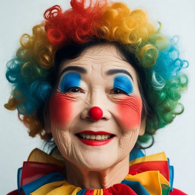 Elderly Asian woman as clown