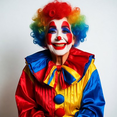 Clown woman smiling on white background