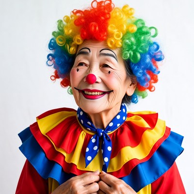 Elderly Asian woman in clown costume