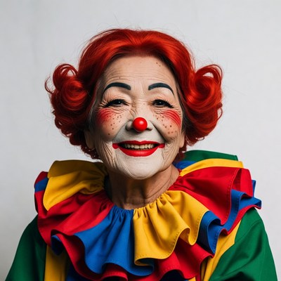 Elderly woman in clown makeup