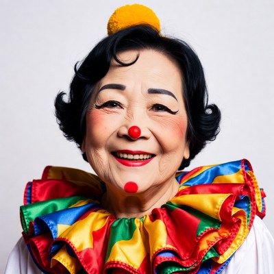 Elderly Asian woman in clown costume