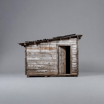 Old wooden shed on gray background