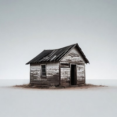 Abandoned Wooden Shack on Plain