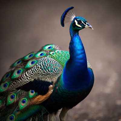 Blue peacock displaying feathers
