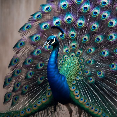 Peacock displaying vibrant tail feathers