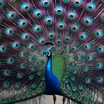 Peacock displaying vibrant tail feathers